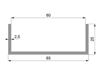 Obrázek Hliníkový U profil 65x25x2,5