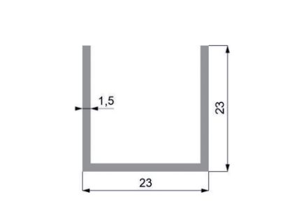 Obrázek U 23X23X1,5  zakončovací nábytková lišta elox